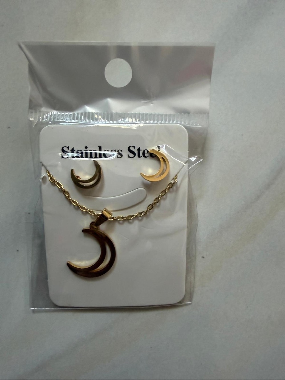 Gold Crescent Moon Necklace and Earring Set